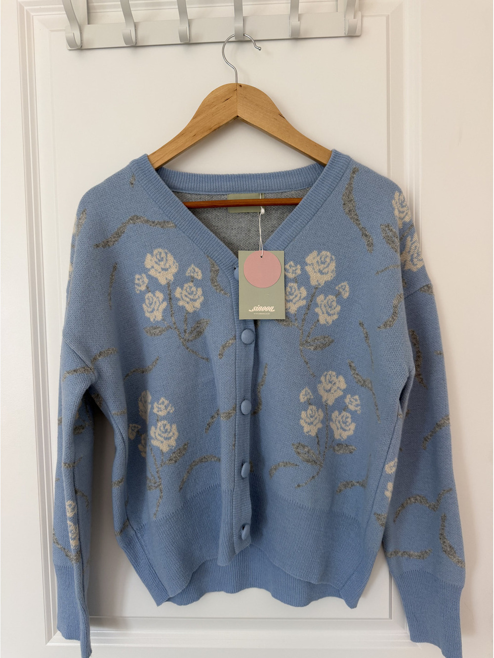 Sinoon Blue Floral Lambswool Blend Cardigan Sweater
